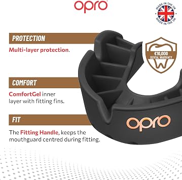 OPRO Bronze Level Moldable Mouth Guard Essential Fit (Black) Adult & Kids Boxing Mouthguard for MMA & Impact Sports, Easy Self-Fit Mouth Guard for Sports, Football & Hockey - Includes Case