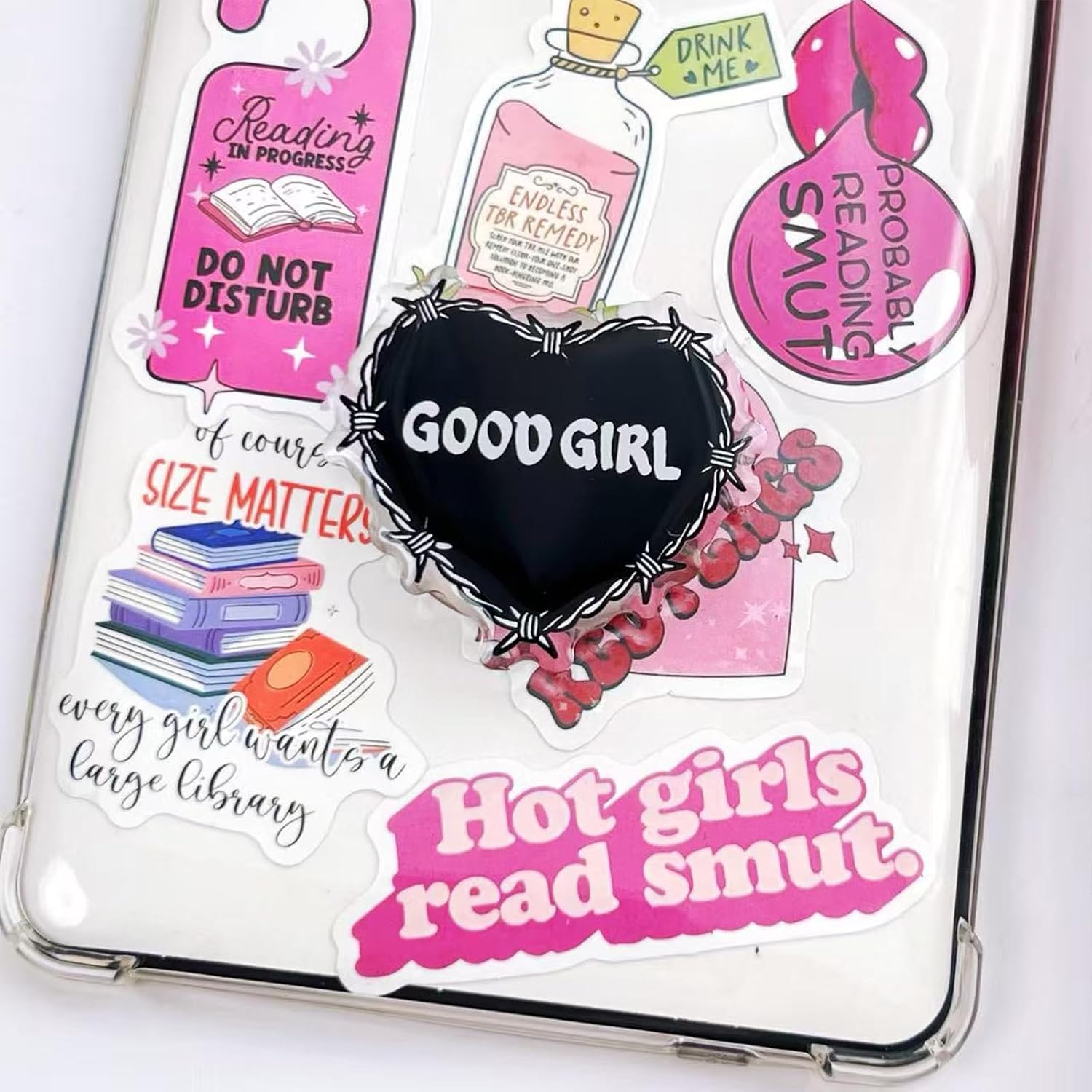 Cute GOOF Girl Expandable Collapsible Grip, for with Kindle E-Readers, iPhones and Smartphones,Rotating Folding Elastic Base, A Gift for Book Lover image 3