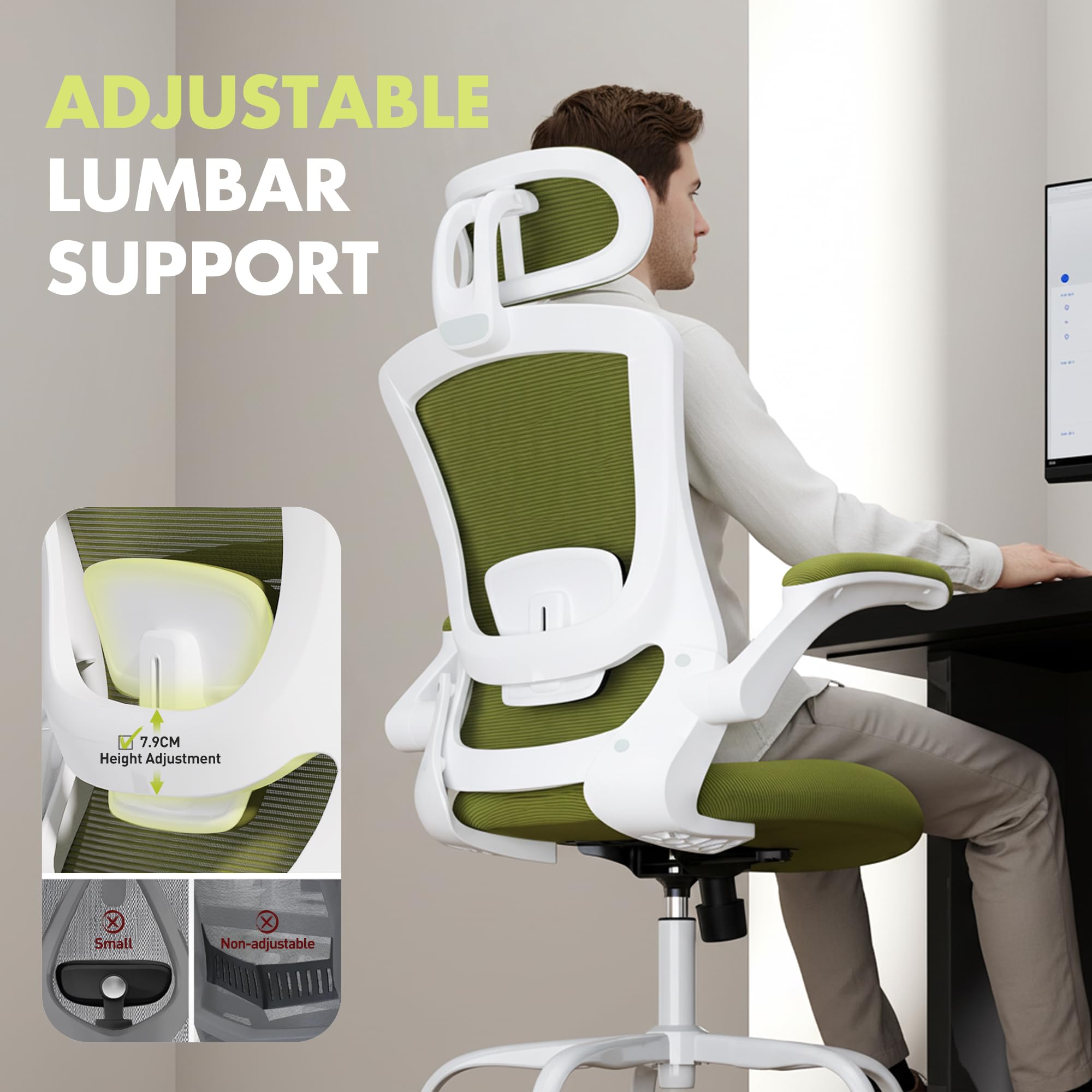 COLAMY Ergonomic Office Chair with Lumbar Support, Mesh Desk Chair with Adjustable Headrest - Image 2