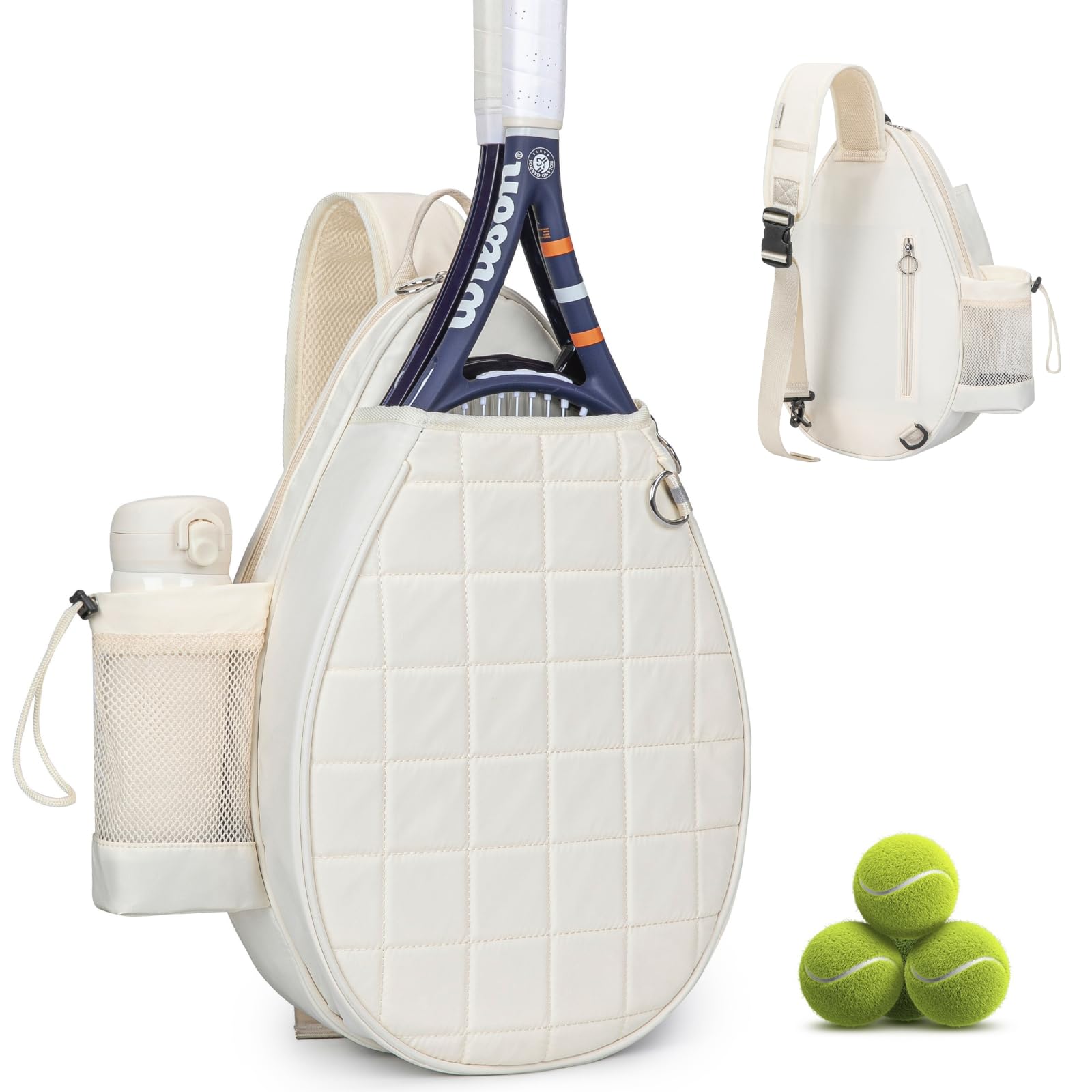 Sponsored Ad - Tennis Bag, Quilted Tennis Backpack Holds 2 Rackets, Waterproof Crossbody Sling Pickleball Bags for Women, Men and Youth