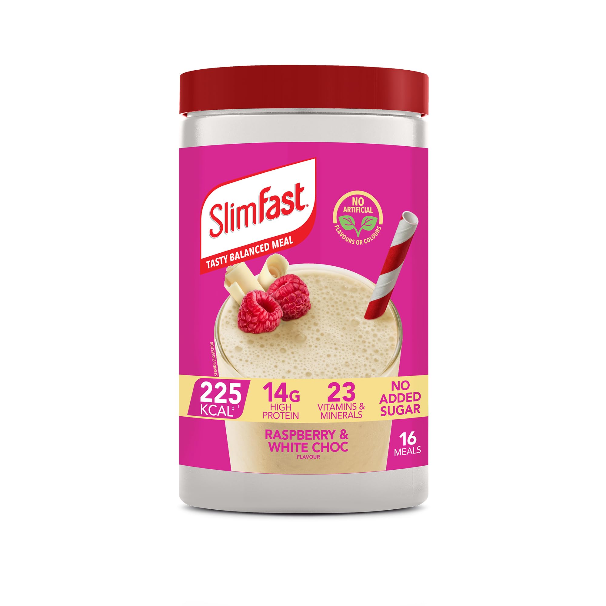 SlimFast Meal Replacement Shake for Weight Loss & Balanced Diet, High Protein, Vitamins, Minerals, White Chocolate & Raspberry Flavour, 16 Meals, 584 g, Packaging May Vary