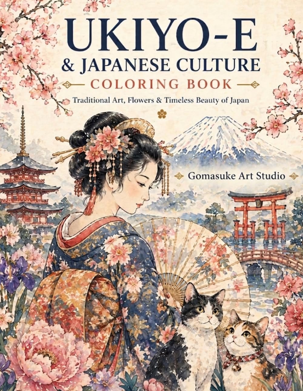 Ukiyo-e Japanese Coloring Book: Beautiful Geisha, Flowers, Cats & Traditional Japan Scenes for Adults Relaxation