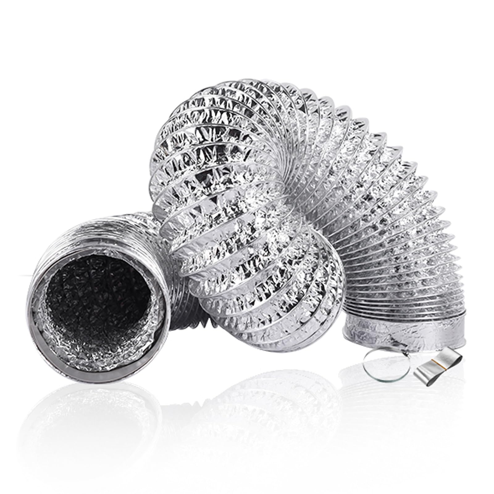 Tubo Ventilazione Flessibile in Alluminio, Condotti di Aerazione per Condizionatori d'aria, Asciugatrici e Cappe da Cucina, con Morsetti e Nastro Adesivo, Facile da Installare(4m,120mm)