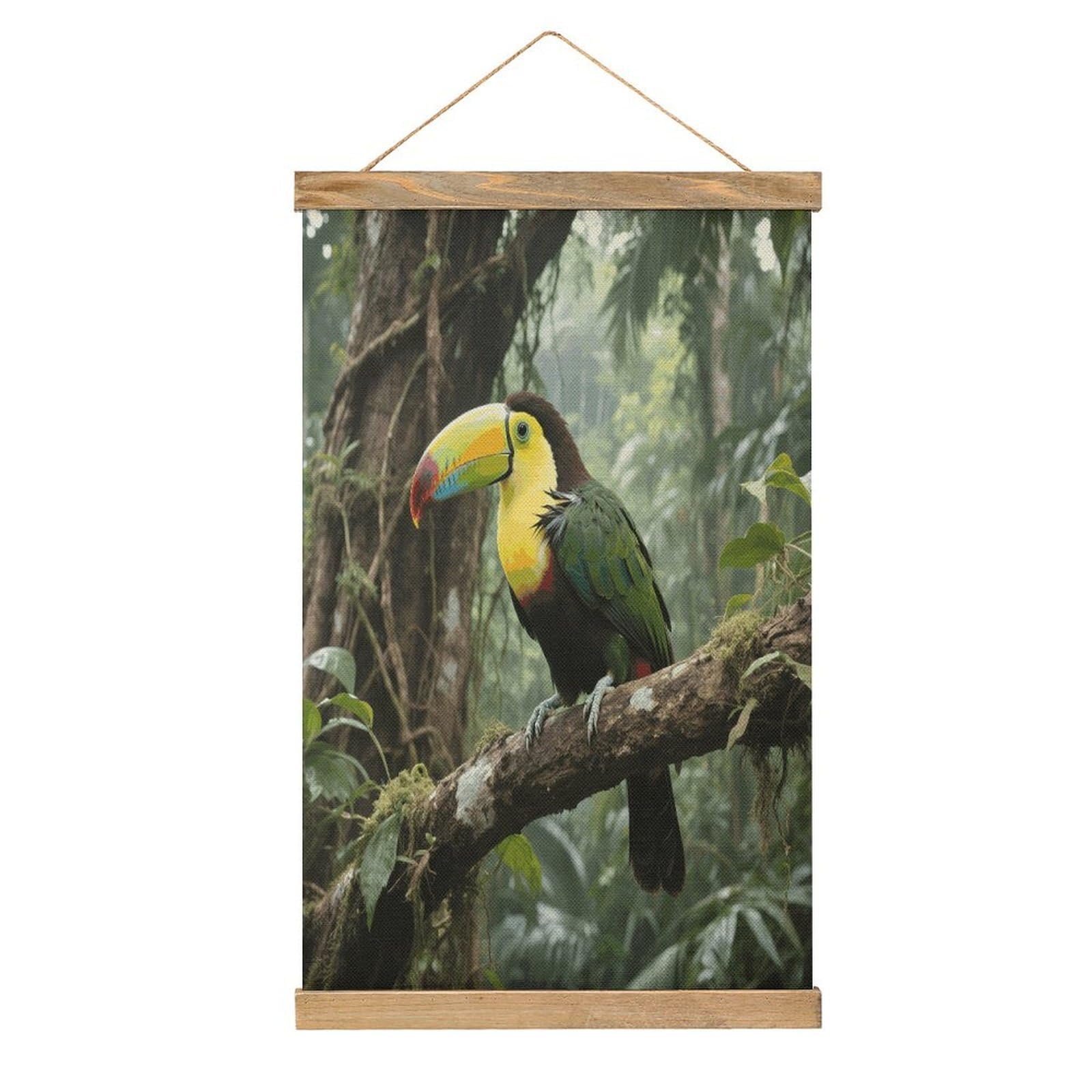 VstaDank Parrot Bird Hanging Poster with Wooden Frame Modern Linen Hanging Painting Retro Style Wall Decor Art Painting for Living Room,Bedroom Decor Poster Frame 20.4x13.1inch