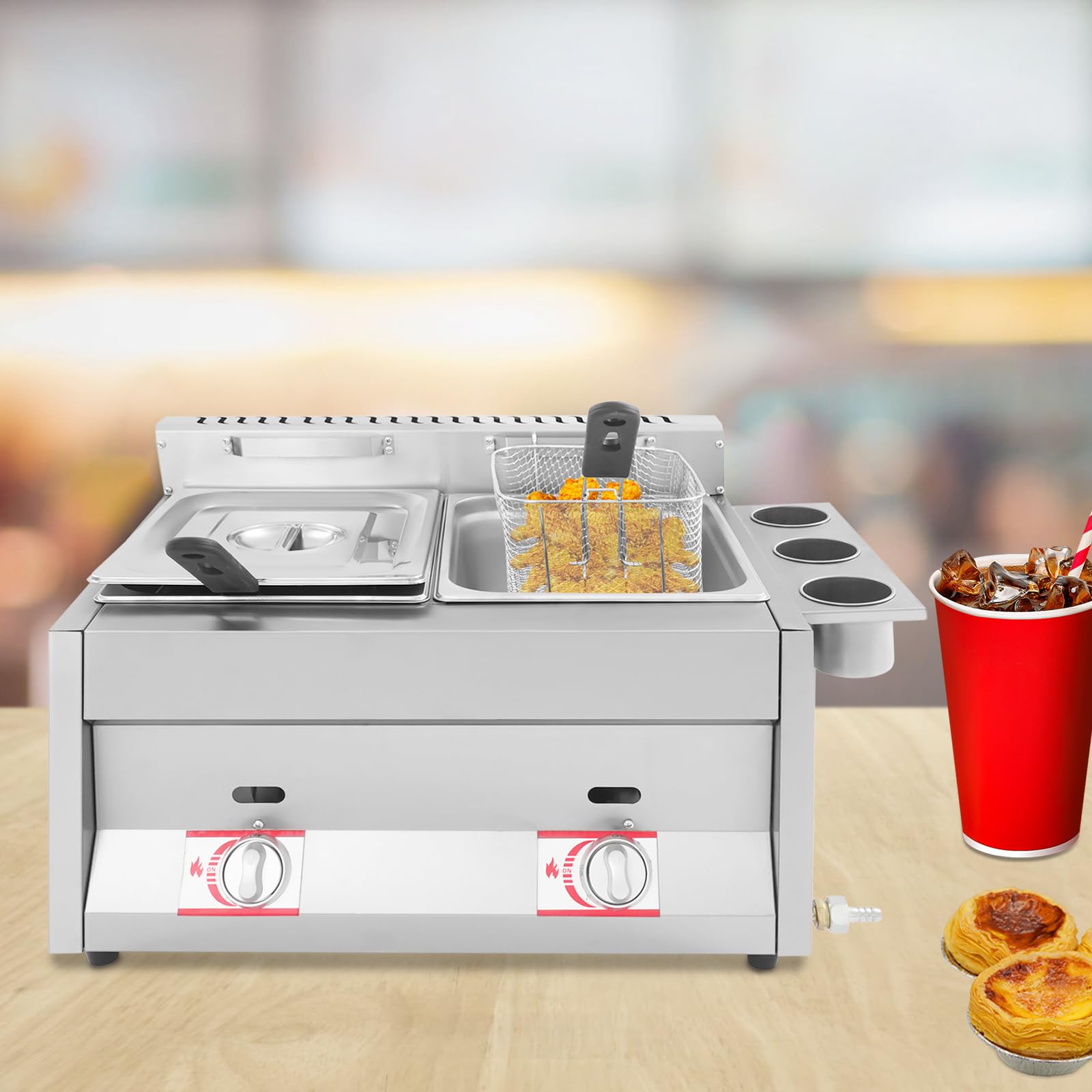Gewerbliche Gas Fritteuse 2x6L Doppeltank Individuelle Temperatur Restaurant Imbiss schnelle Aufhezung 430 Edelstahl energiesparend Großküche