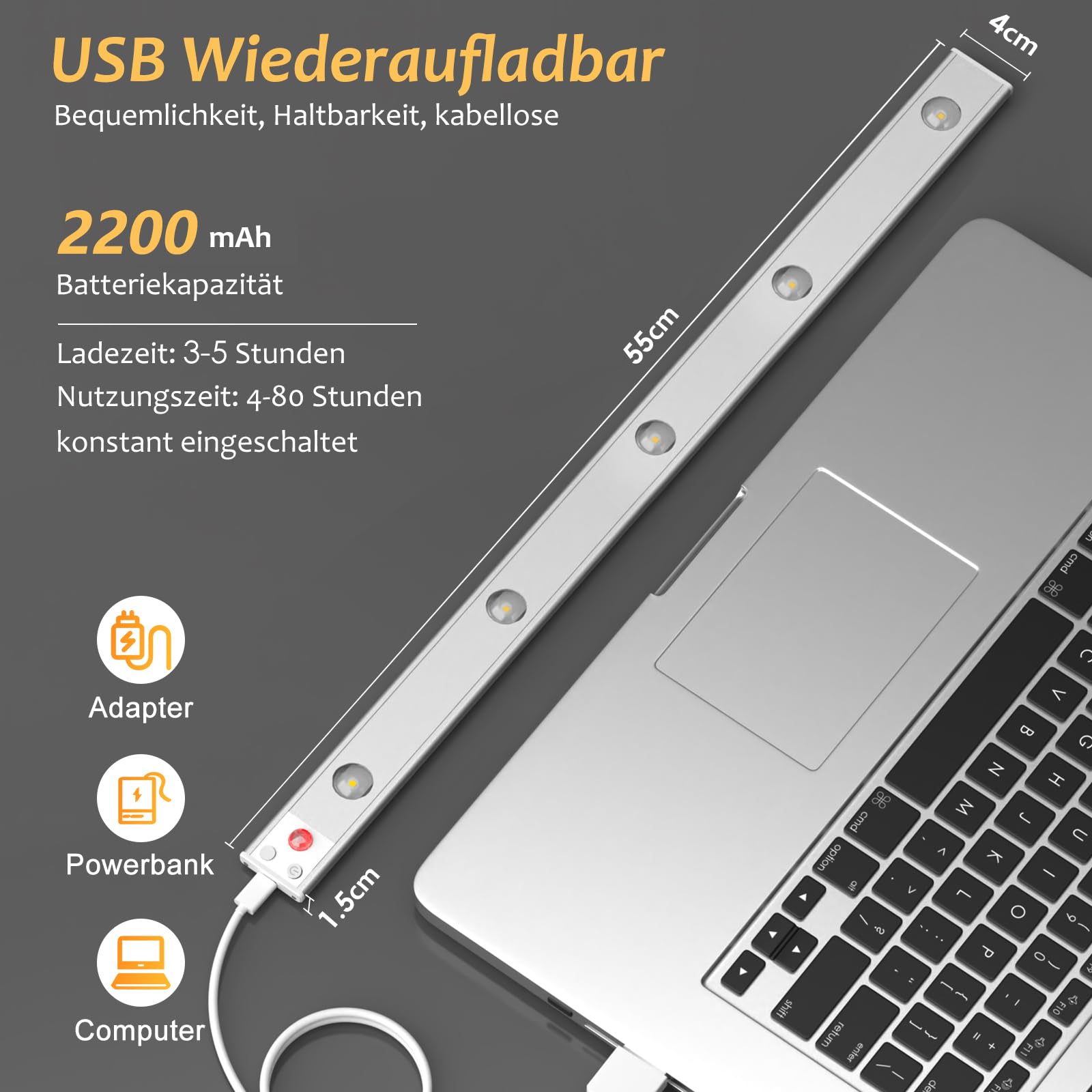 OUILA 55cm Luce Armadio LED con Sensore di Movimento