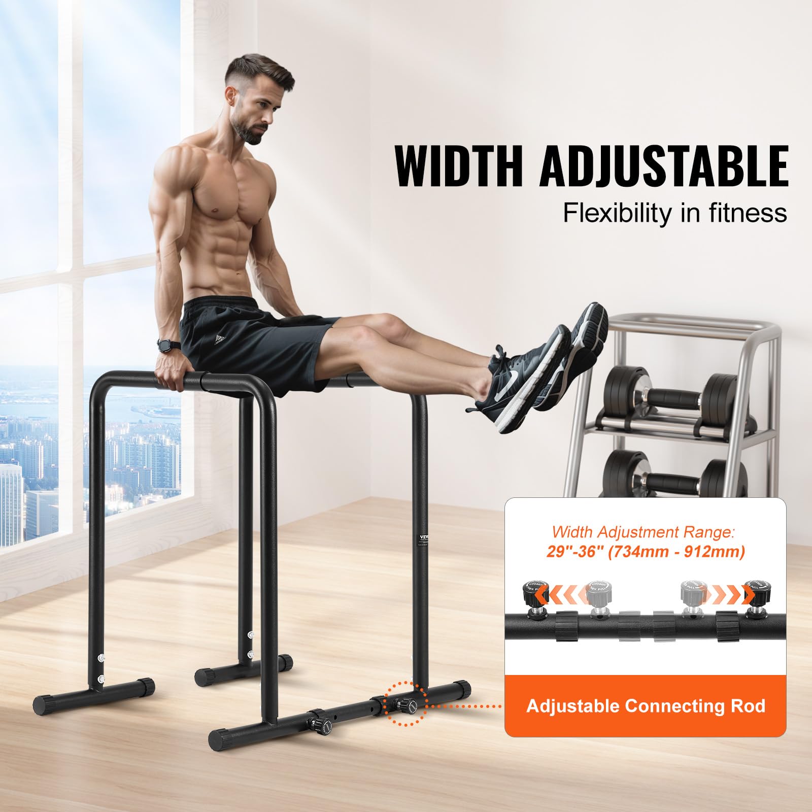 VEVOR Barre à Dips Capacité de Charge 200 kg, Barres Parallèles Très Résistante avec Hauteur Réglable, Station de Dips en Tube d'Acier pour l'Entraînement de Force, Fitness, Musculation, Gym, Maison
