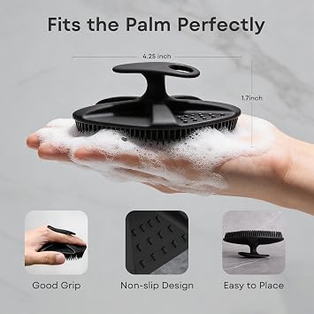 Redfly Silicone Back Scrubber for Shower Brush, 44cm Long Handled Silicone Body Scrubber for Men & Women, Double Sided Shower Scrubber for Body Brush Exfoliator and Massage (DeepBlack)