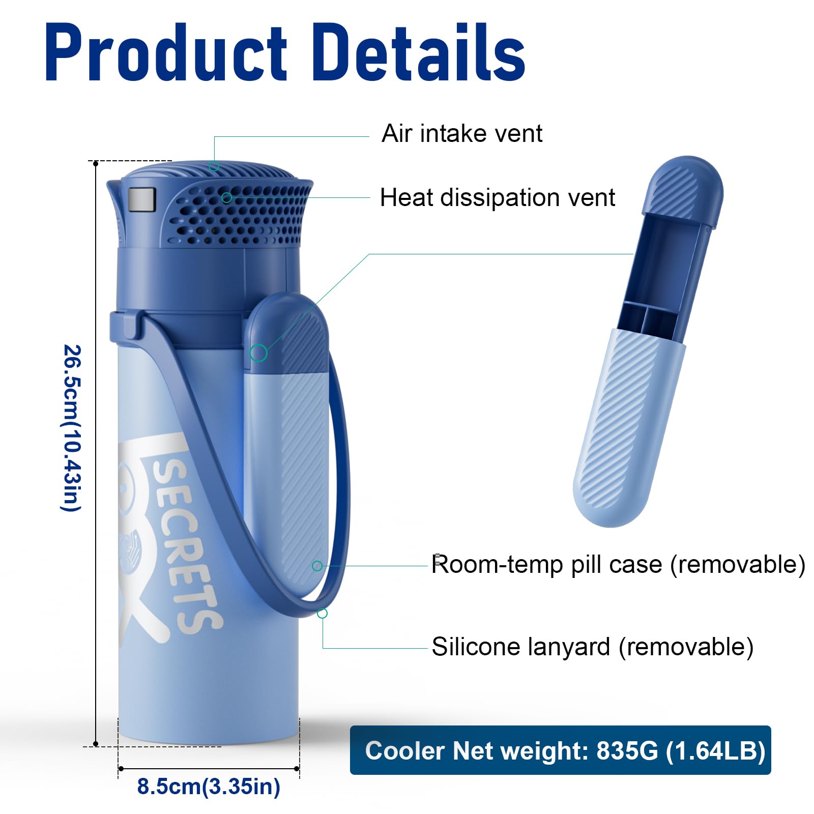 Frigo per Insulina da Viaggio, ad alta Capacità 8-9 penne, 2-8℃ USB Frigorifero per Medicinali Portatile, Borse per Insulina con 4 ghiaccio biogel, blu