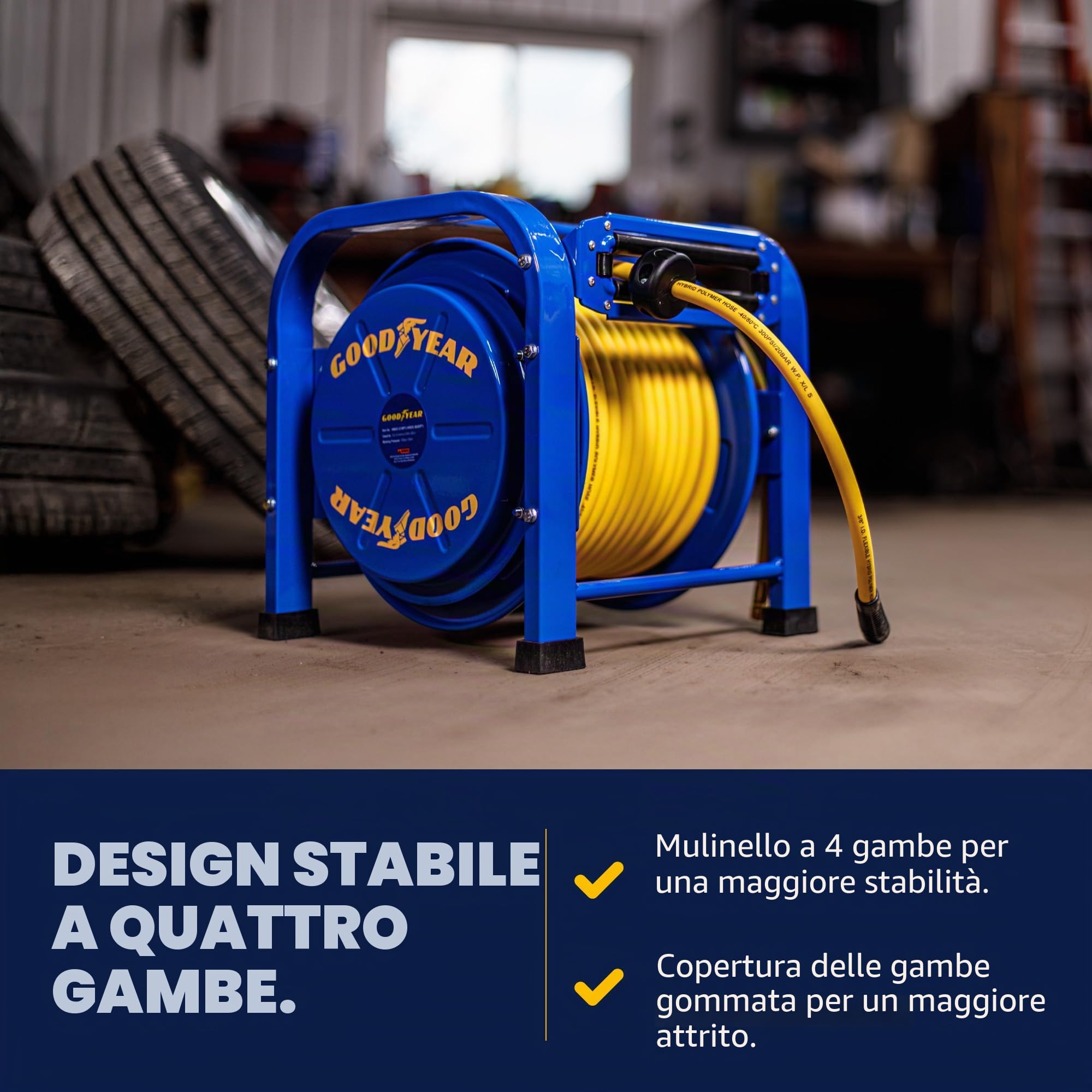 Goodyear elite heavy duty pro primavera driven acciaio retrattile rotolone (3/8 in. x 100 ft.), con 2 anni di garanzia