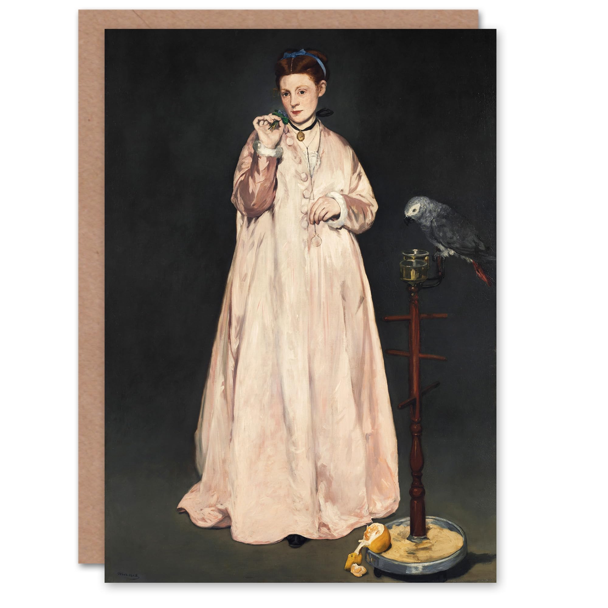 Artery8 Edouard Manet Young Lady With a Parrot Portrait Greeting Card - Grey
