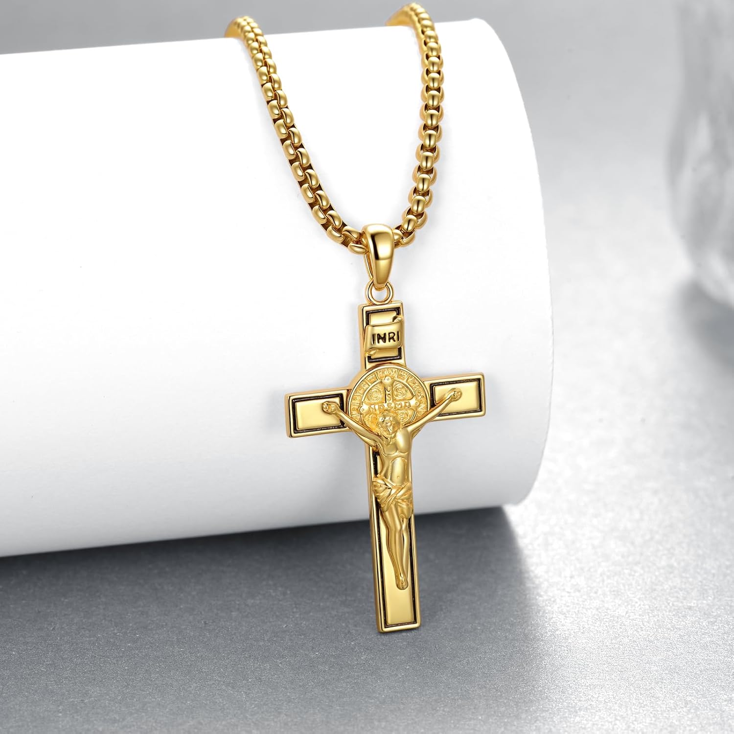 St Benedict Crucifix Necklace S925 Sterling Silver Crucifix Necklace Religious Jewelry Gifts for Men Women - Image 2