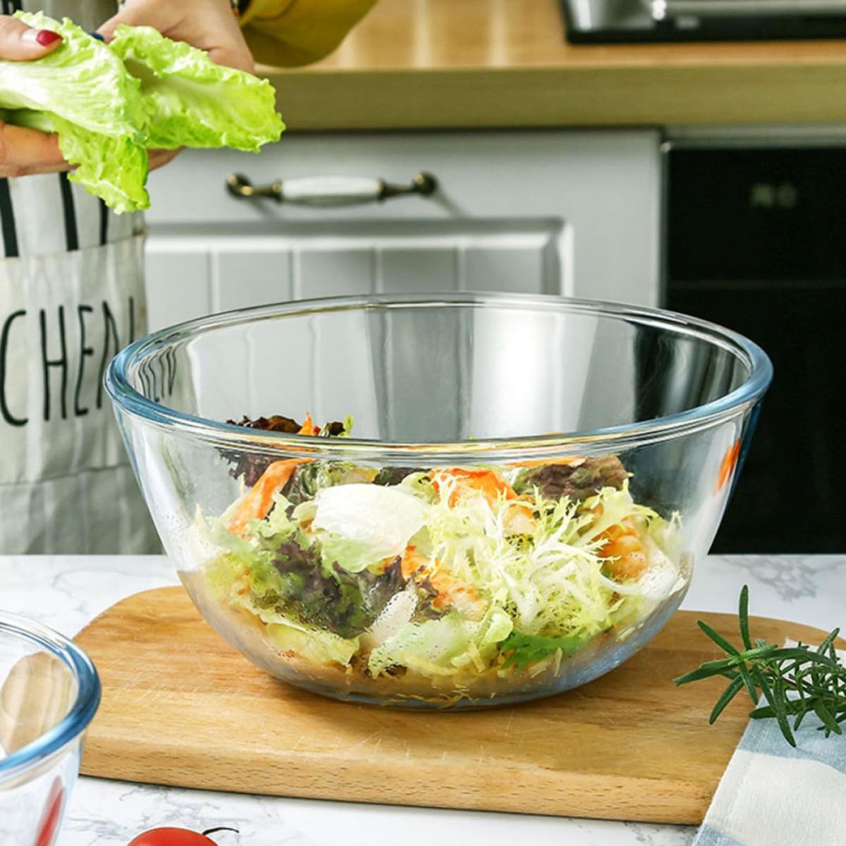 Klare Japanische Salatschüssel aus Glas Große Transparente Dessert Suppenschale Mikrowellengeeignet Stilvolle Haushalts servierschale für Salat Obst und Kuchen