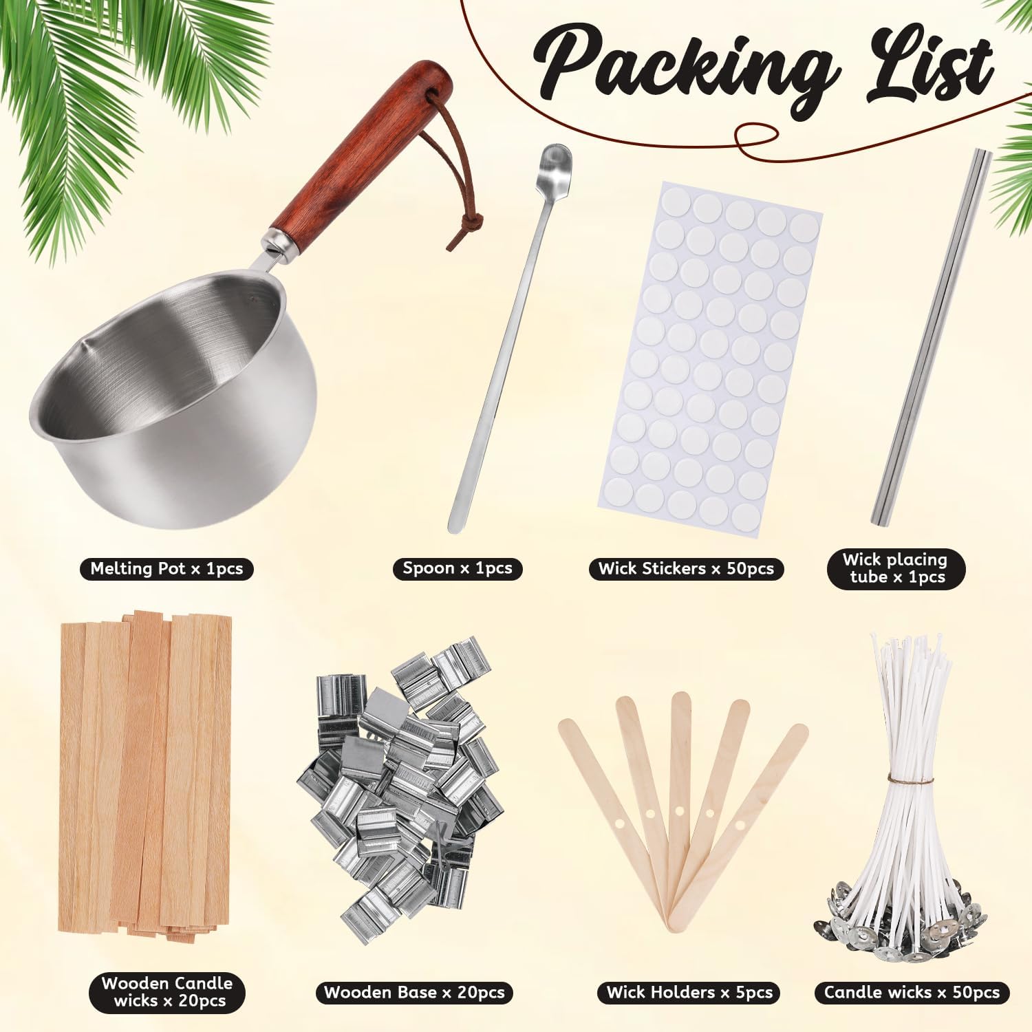 Candle Wicks for Candles Making,Including Melting Pot,2 Types Candle Wick,Wick Stickers,Wick Holders,Wick Placing Tube,All-in-One Starter Set for DIY Soy, Beeswax, Paraffin Candles