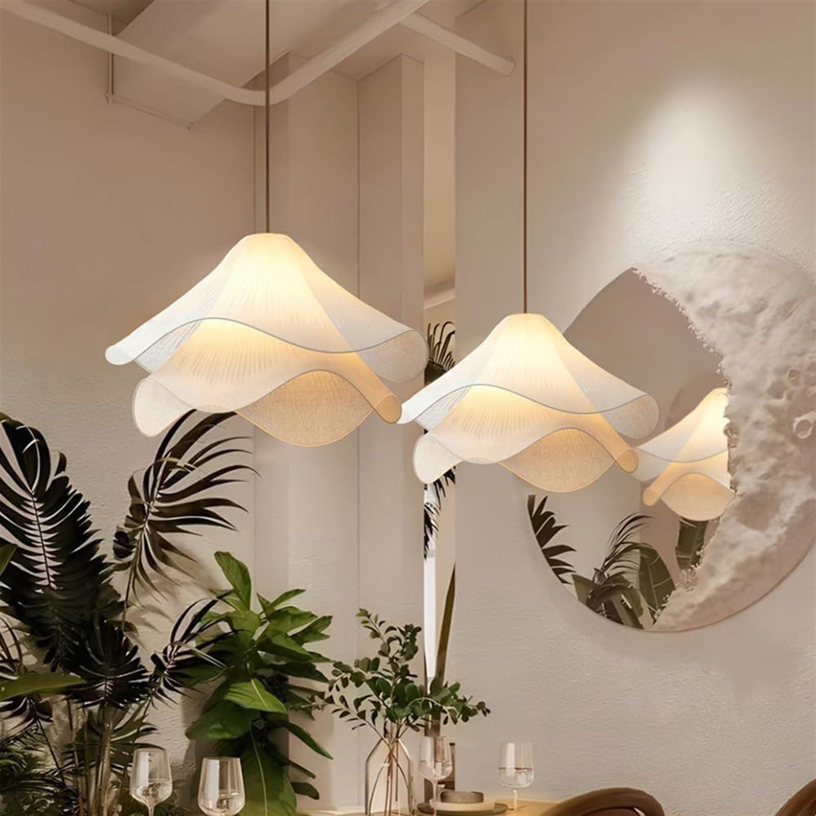 Nowoczesna lampa wisząca LED w stylu wiejskim, kremowa tkanina płatkowa, ciepła i romantyczna, do wnętrz, salonu, jadalni, sypialni, kuchni, restauracji i