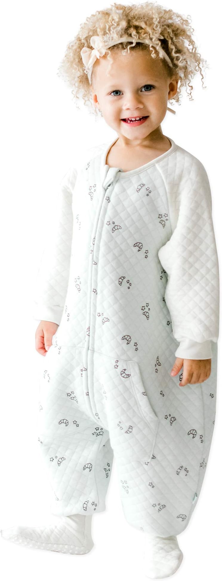 Tealbee Dreamsie: Toddler Sleep Sack with Long Sleeves and Footies 2T-3T - 0.8 TOG Summer Baby Wearable Blanket for Walkers - Organic Cotton, Rayon made from Bamboo sleep bag feet cover - Croissant