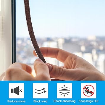 PATIKIL Pile Weather Stripping, Self Adhesive Weatherstripping Brush Fuzzy Door Weather Seal Strip Insulation for Window Door Frame, Brown (33ft Lx3/8 Wx1/4 H)