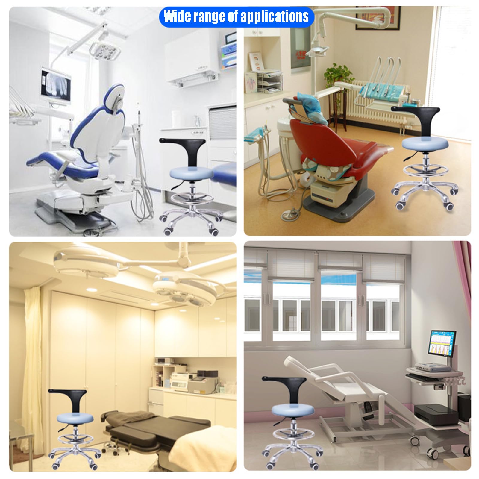Sedia per assistente odontoiatrico, sgabello girevole a 360°, sgabello per dentista con schienale regolabile in altezza, C, L