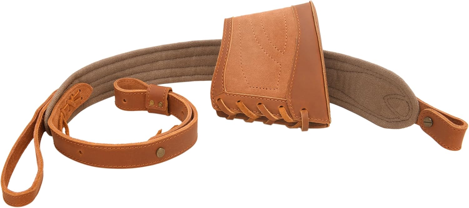 WAYNE'S DOG Leather Gun Buttstock Cheek Rest Pad with Matched Color Sling, Recoil pad with Shooting Rifle Strap