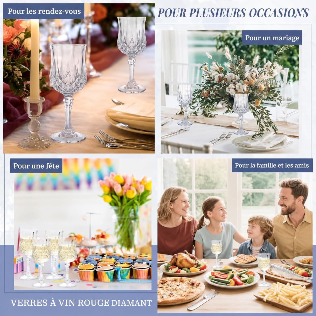 Lot de 24 Verres à Vin Plastique Réutilisables 210 ml, Petits Verres à Pied Transparent Effet Cristal, Gobelets Incassables pour Cocktail, Fête, Pique-Nique, Mariage et Anniversaire