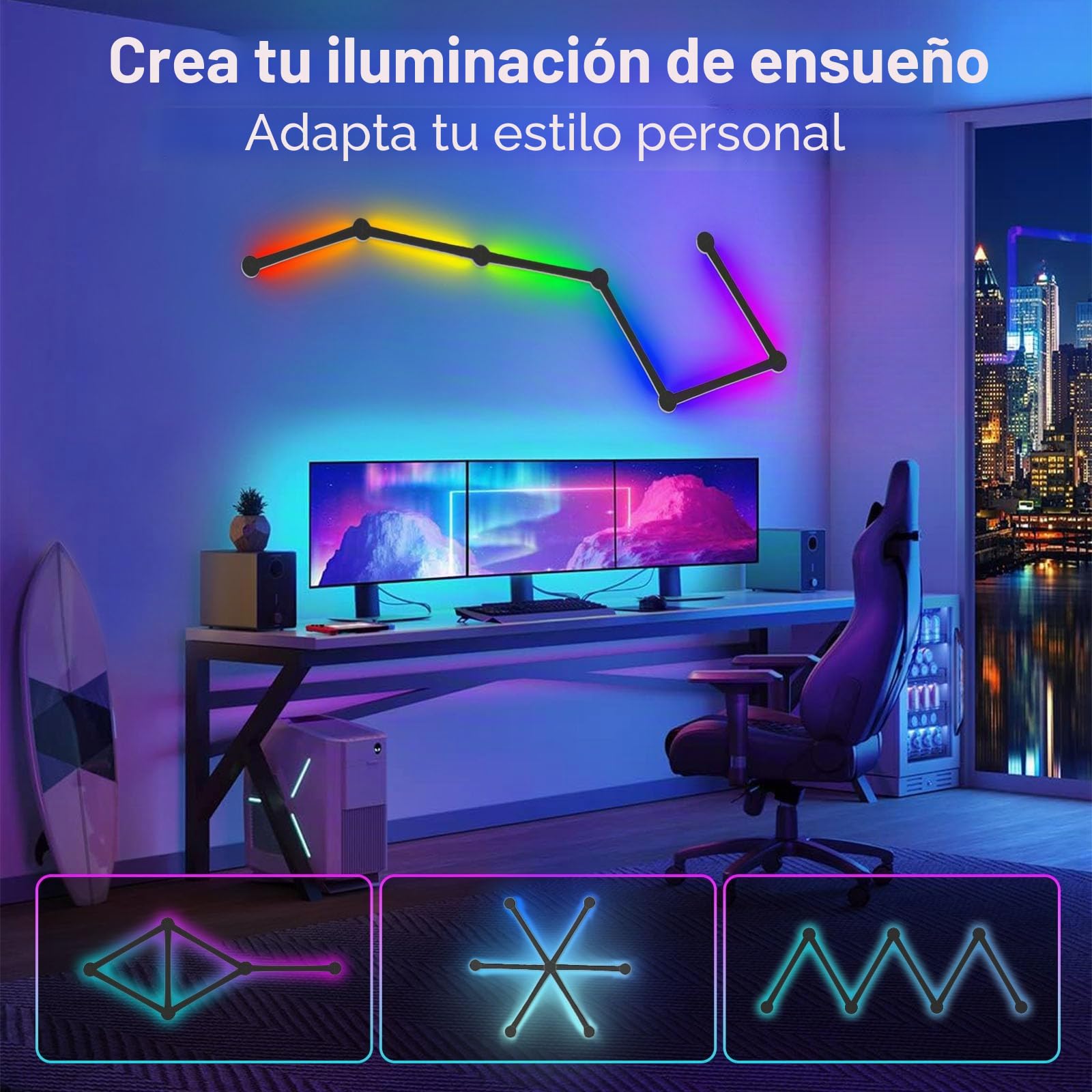 elice Luces de pared inteligentes Wi-Fi, 6 piezas, sincronización musical, multicolor, más de 40 escenas dinámicas, funciona con Alexa y el Asistente de Google, barra de luz LED para decoración del