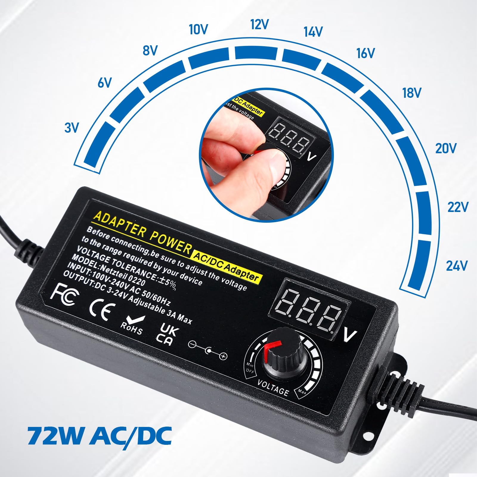 Instelbare voeding, 3 V-24 V, universele voeding, verstelbare