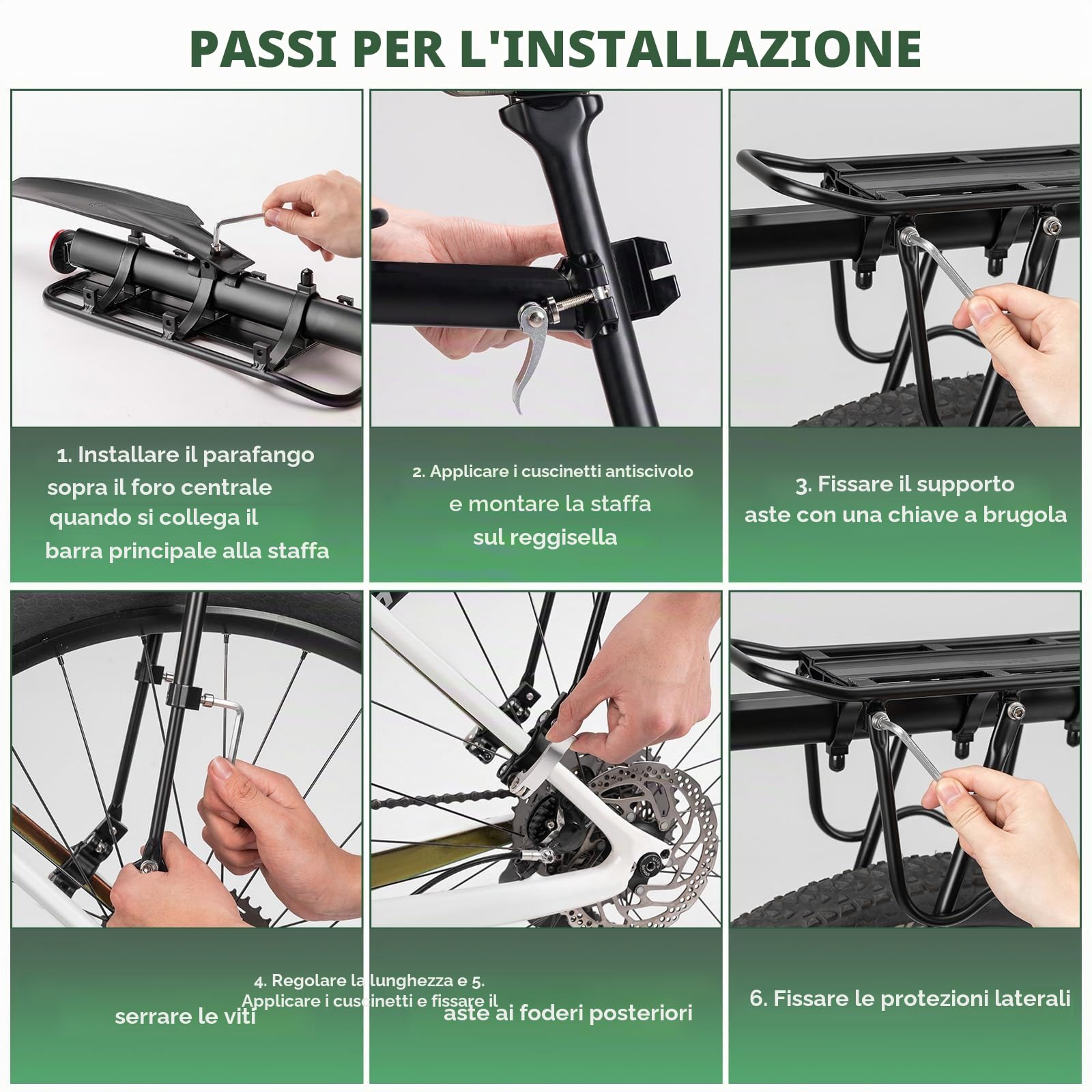ROCKBROS Portapacchi Bici Alluminio Universle Regolabile per Bici MTB Portapacchi Posteriore Mountain Bike capacità Portata Massima 50kg Carrier Rack con Riflettore 24-29 Pollici