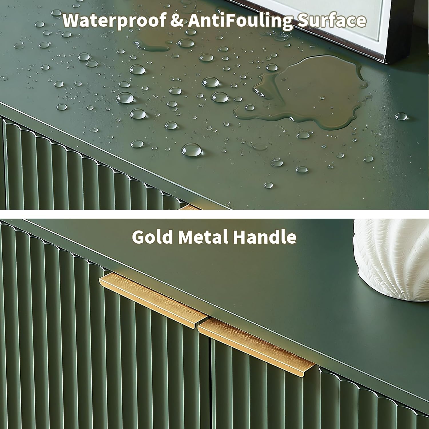 59" Fluted Buffet Cabinet Sideboard with Storage, Large Credenza with 6 Doors Accent Storage Cabinets Mid Century Modern Sideboard for Living Room Kitchen (Green)