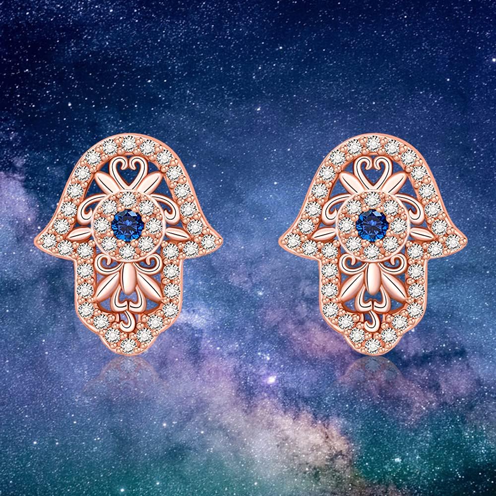 Luckily Hamsa Evil Eye Earrings Rose Gold Plated Dainty Hypoallergenic Stud Earrings for Sensitive Ears Minimalist Protection Jewelry for Women - Image 9
