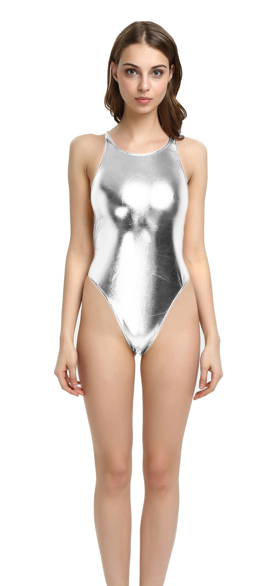WOLF UNITARDSexy Thong Leotard Shiny Metallic Bodysuit