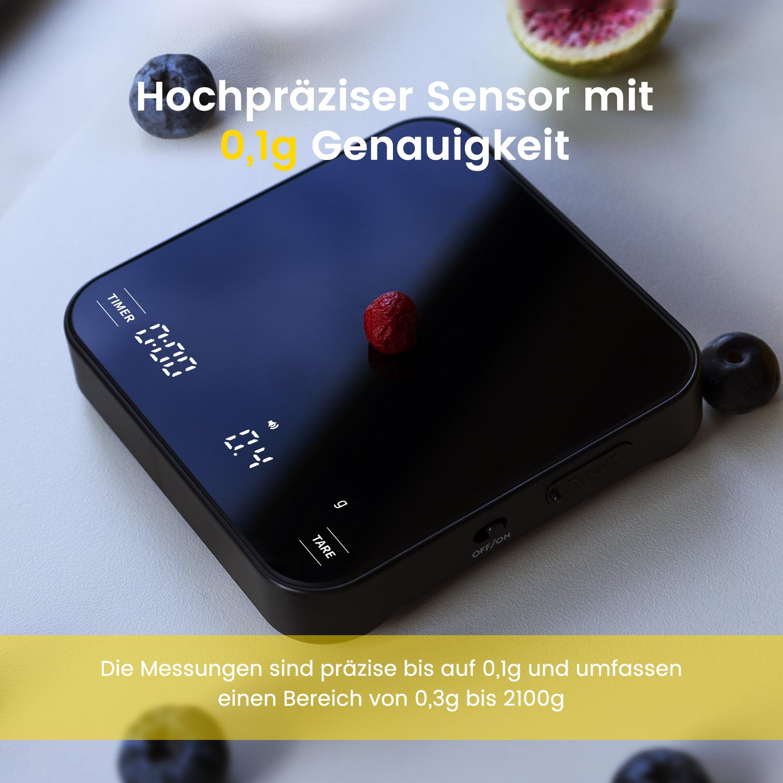 Báscula de café con temporizador, báscula digital de café con 4 modos para barista, recargable por USB, mini escala de café multifuncional con indicador LED y tara, 0,1 g de alta precisión,