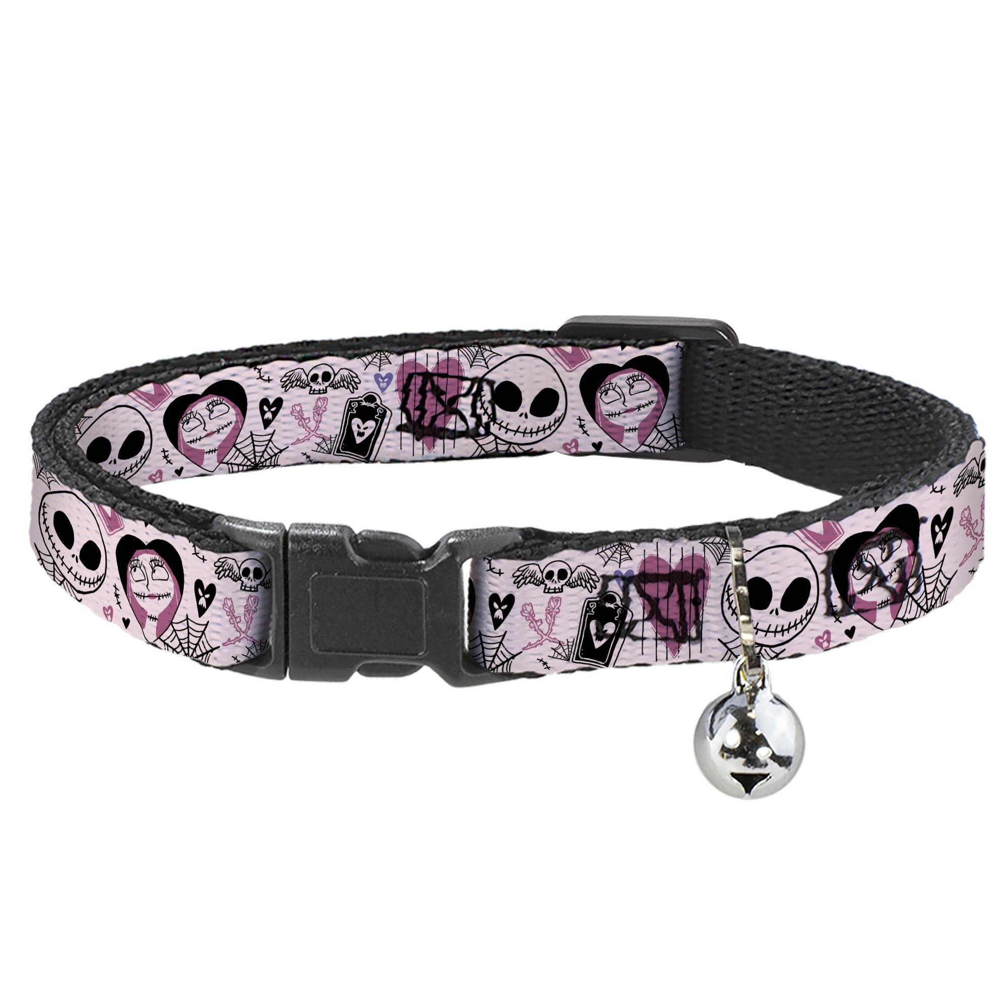 Collar para gato ajustable de 21 a 30 cm de Jack y Sally con cascabel y cierre rápido