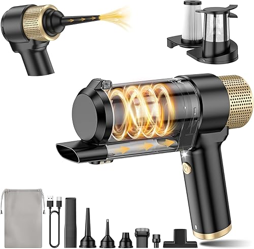 AHNR Aspiradora de mano inalámbrica con potente succión de 16000 PA, mini aspiradora portátil 4 en 1 y plumero de aire con múltiples accesorios,