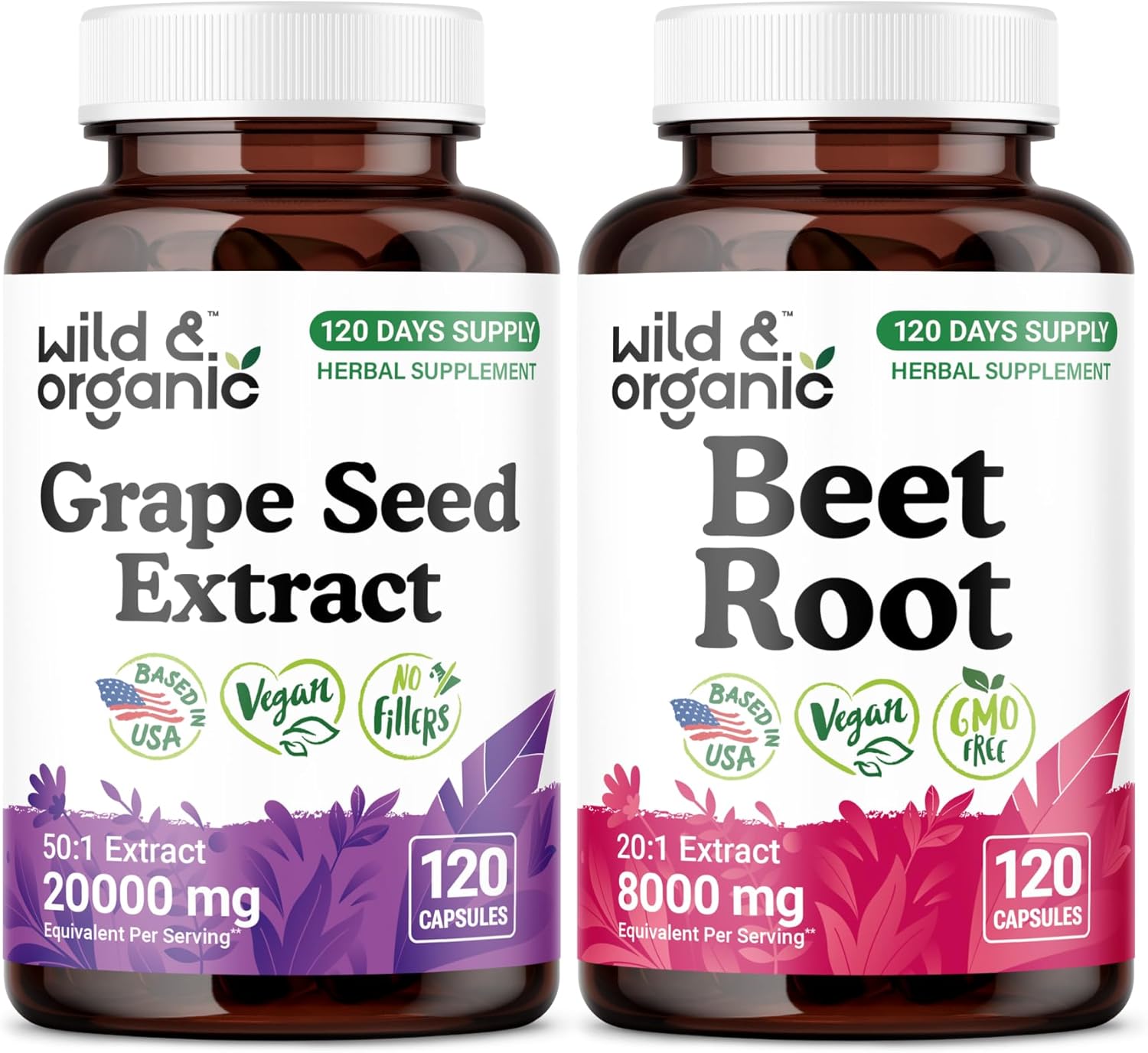 Wild & Organic Grape Seed Extract 120 Capsules & Beet Root 120 Capsules