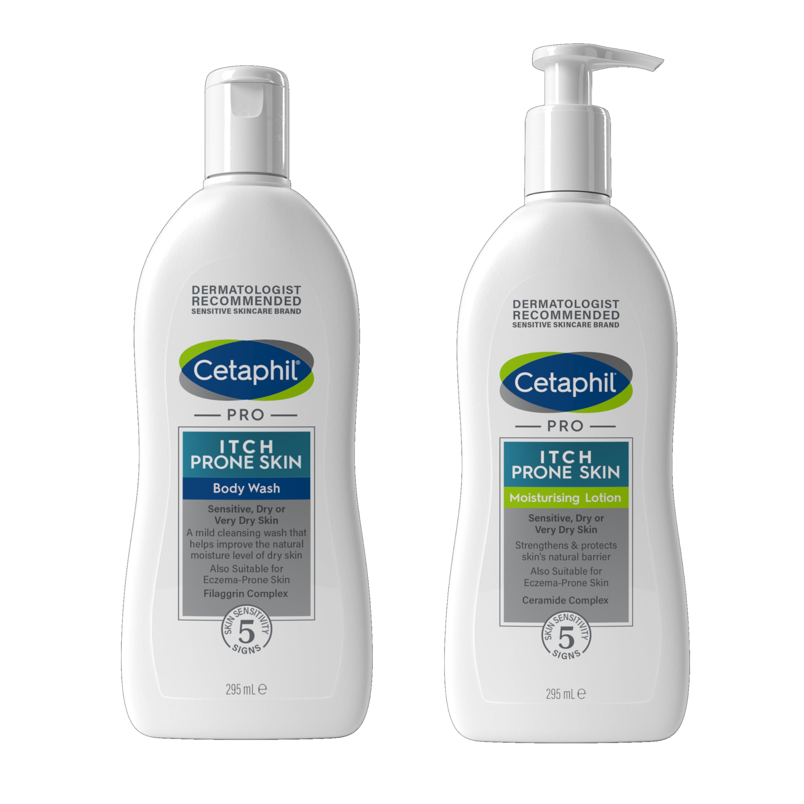 CetaphilPRO Skincare Set, For Itch Prone & Eczema Prone Skin, Body Wash, 295ml + Body Moisturiser, 295ml, Moisturising Lotion With Niacinamide & Shea Butter, Vegan Friendly