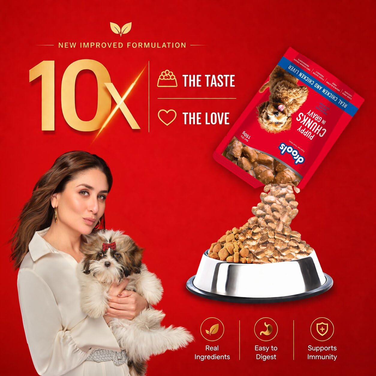 Drools Puppy Wet Dog Food 0.9kg (150g x 6 Packs) | Real Chicken & Chicken Liver Chunks in Gravy | Better Digestibility & Overall Health | Supports Healthy Skin & Coat | Maintains Joint Health 1