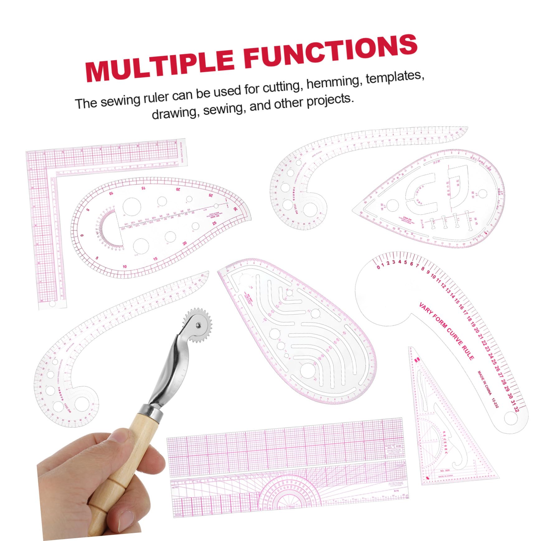 Teiliges French Curve Lineal mit Klarer Skalierung Flexiblen Kunststoff maßlinealen Vielseitig für Präzises Nähen und Stoffzuschnitt Leicht und Tragbar für Anfänger und Profis