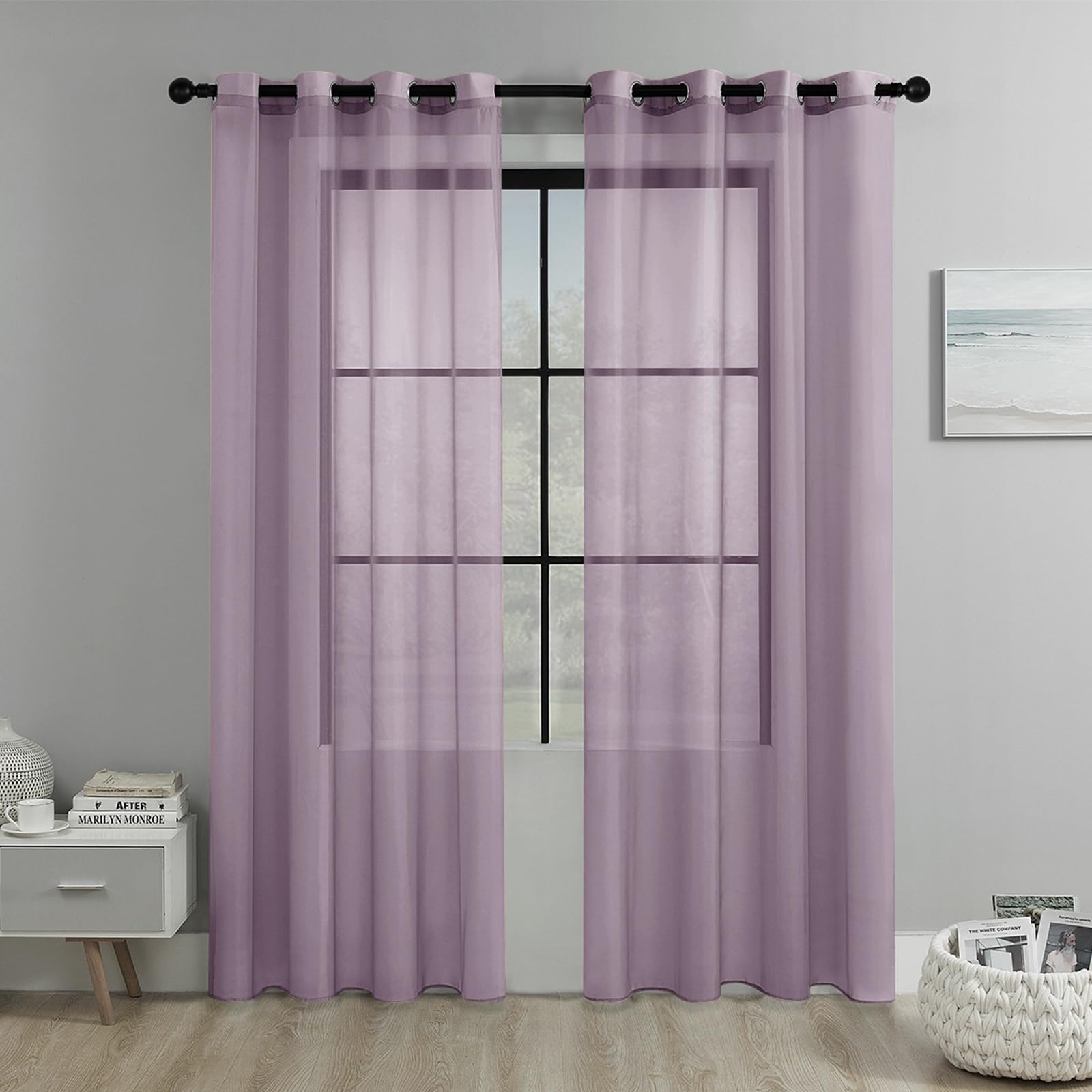 JIXINHEKEJI 2 Panels Sheer Curtains, Grommet Top Light Filtering Voile Drapes, Wrinkle Resistant Window Curtain For Bedroom Living Room(Size:100x200cm / 39"x79",Color:Light Purple)