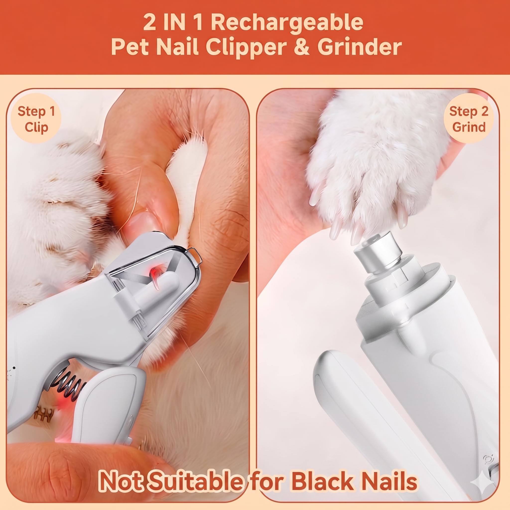 2-in-1 Dog Nail Clippers with Lights 2 LED & Dog Nail Grinder Quiet, Dog Nail Trimmers, USB Rechargeable and Splash Guard, Pet Nail Grinder for Small, Medium, and Large Dogs & Cats - image 2