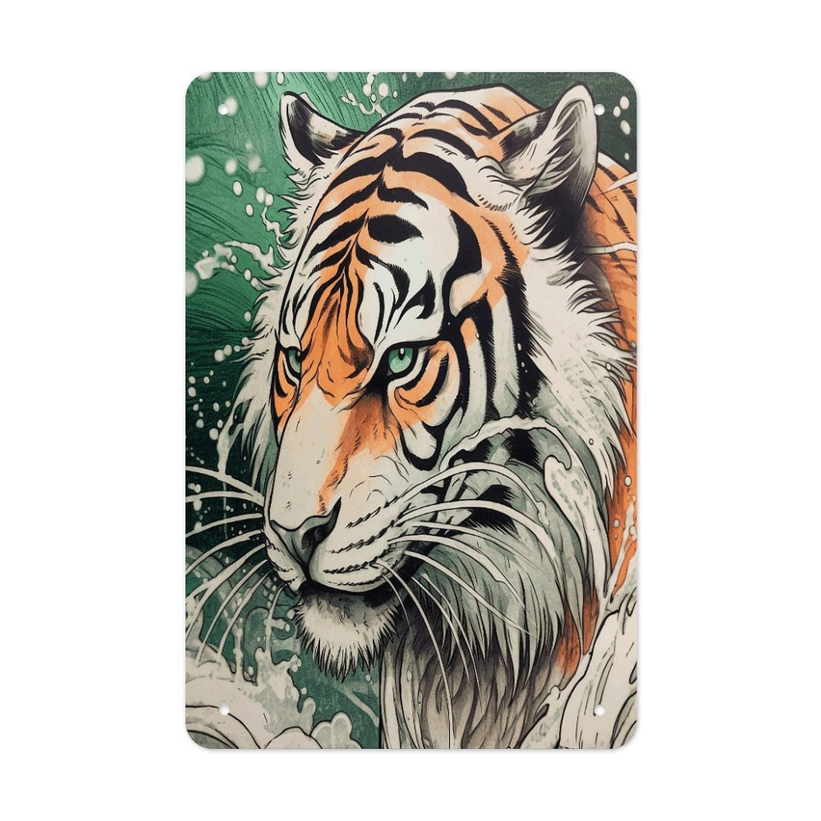 Btcowzrv Style A Hand Drawn Tiger Metal Tin Sign Wall Decor Hanging Plaque