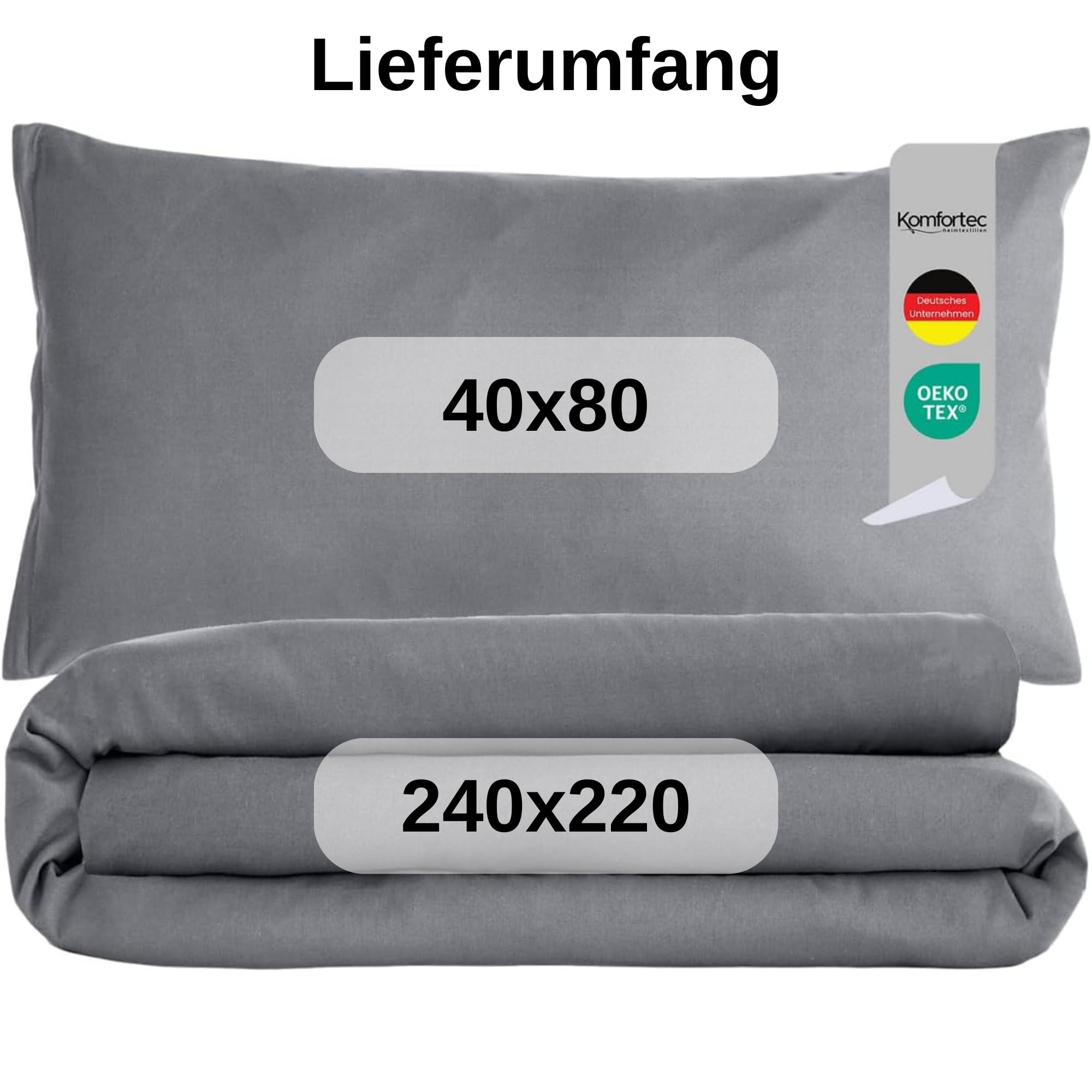 Komfortec Deluxe Beddengoed, 200 x 200 cm, 3-delig, met kussenslopen, beddengoedsets van microvezel met ritssluiting, zacht en strijkvrij, beige
