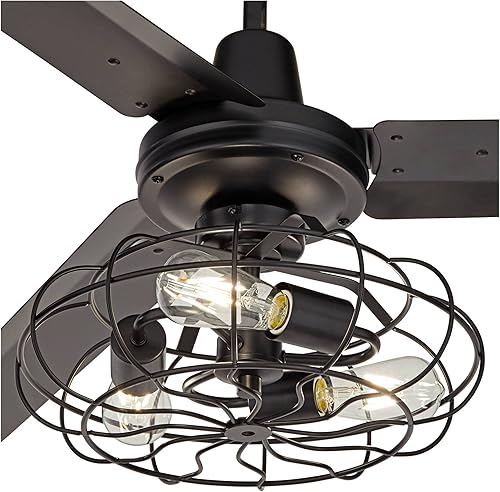 Miniatura 3 de Casa Vieja Turbina - Ventilador de techo industrial moderno de 3 aspas para interiores y exteriores de 60 pulgadas con control remoto LED de 3