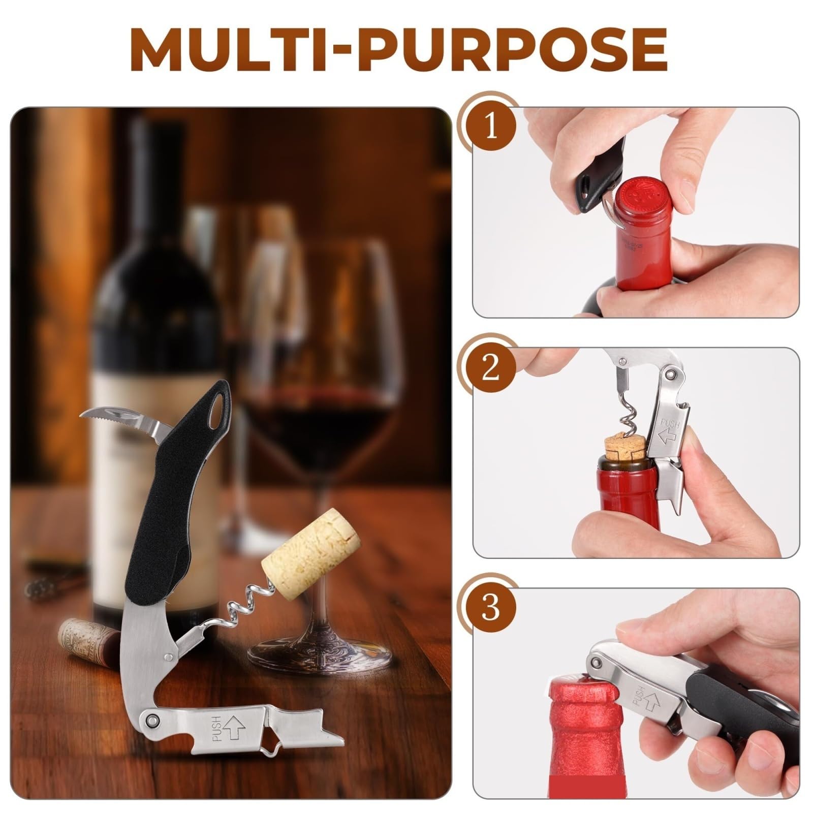 Abridores de Botellas, Abridor De Botellas Vino Resistente con Diseño Doble Bisagra For Camareros, Ideal For Fiestas Y Picnics Gadgets(2pc)