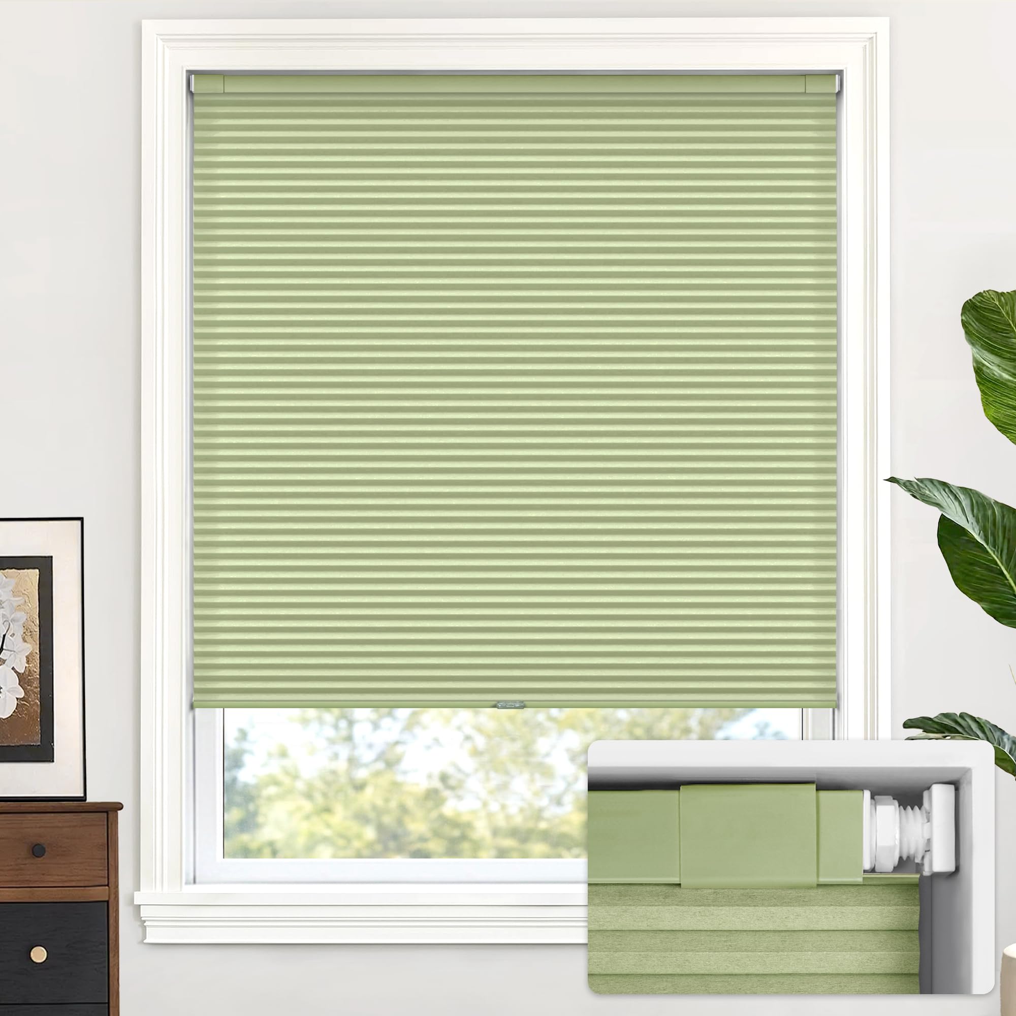 LazBlinds Cordless Cellular Shades, No Tools No Drill Light Filtering Honeycomb Shades Pleated Blinds for Windows, 33'' W x 64'' H, Green โ image 1