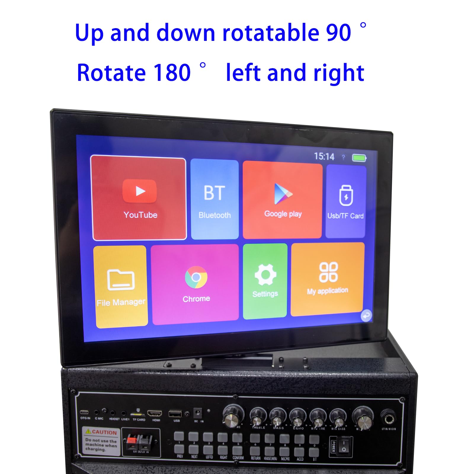 Máquina de Karaoke de 14.4" con Pantalla táctil | Sistema de PA portátil con 2 micrófonos inalámbricos | Altavoz WiFi Bluetooth para Fiesta al Aire Libre en casa |Sistema Android 40-400W