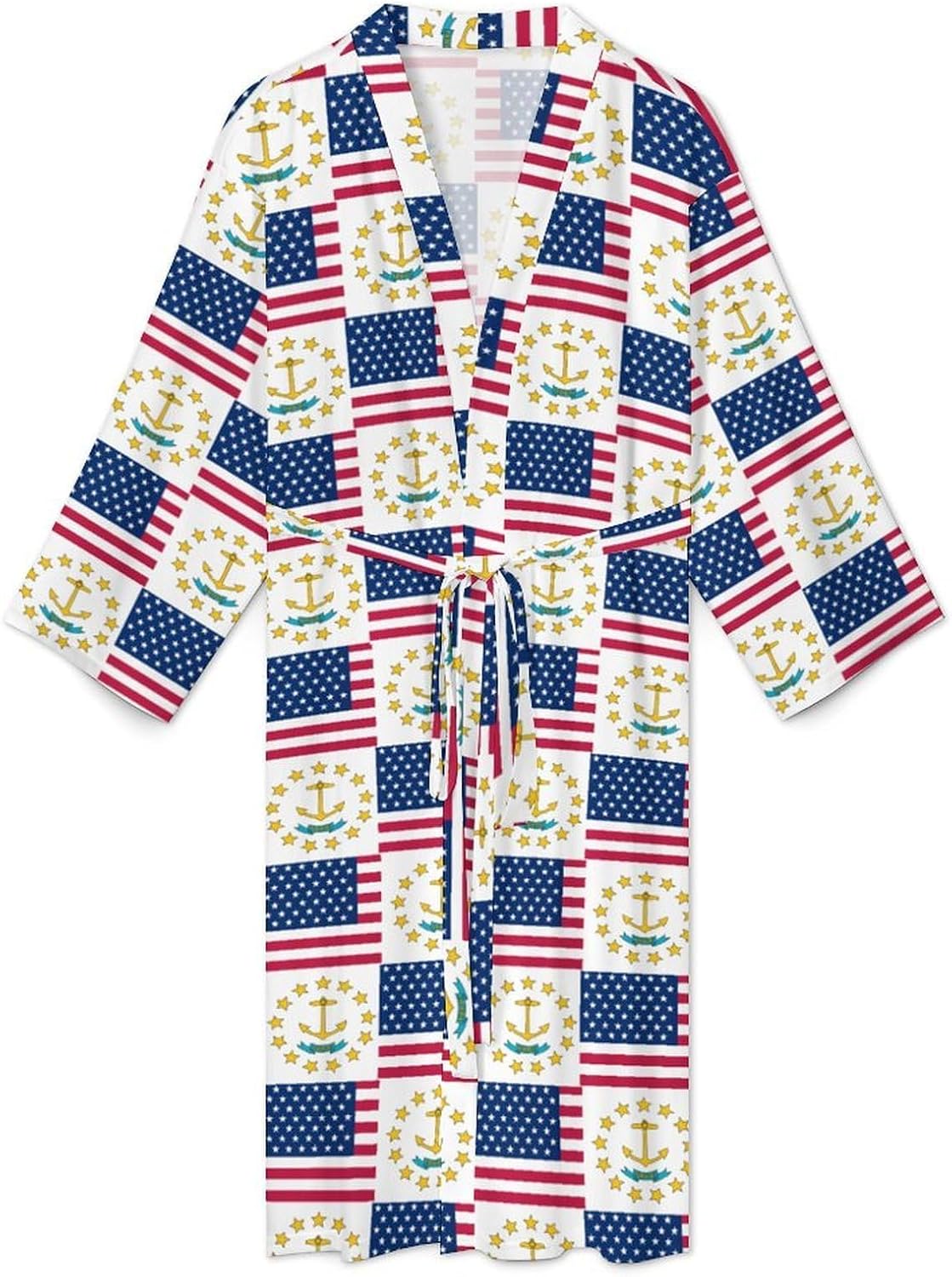 Flag of Usa And Rhode Island Mens Robe Long Bathrobe for Women Bath Robes Lightweight Soft Printed Sleepwear