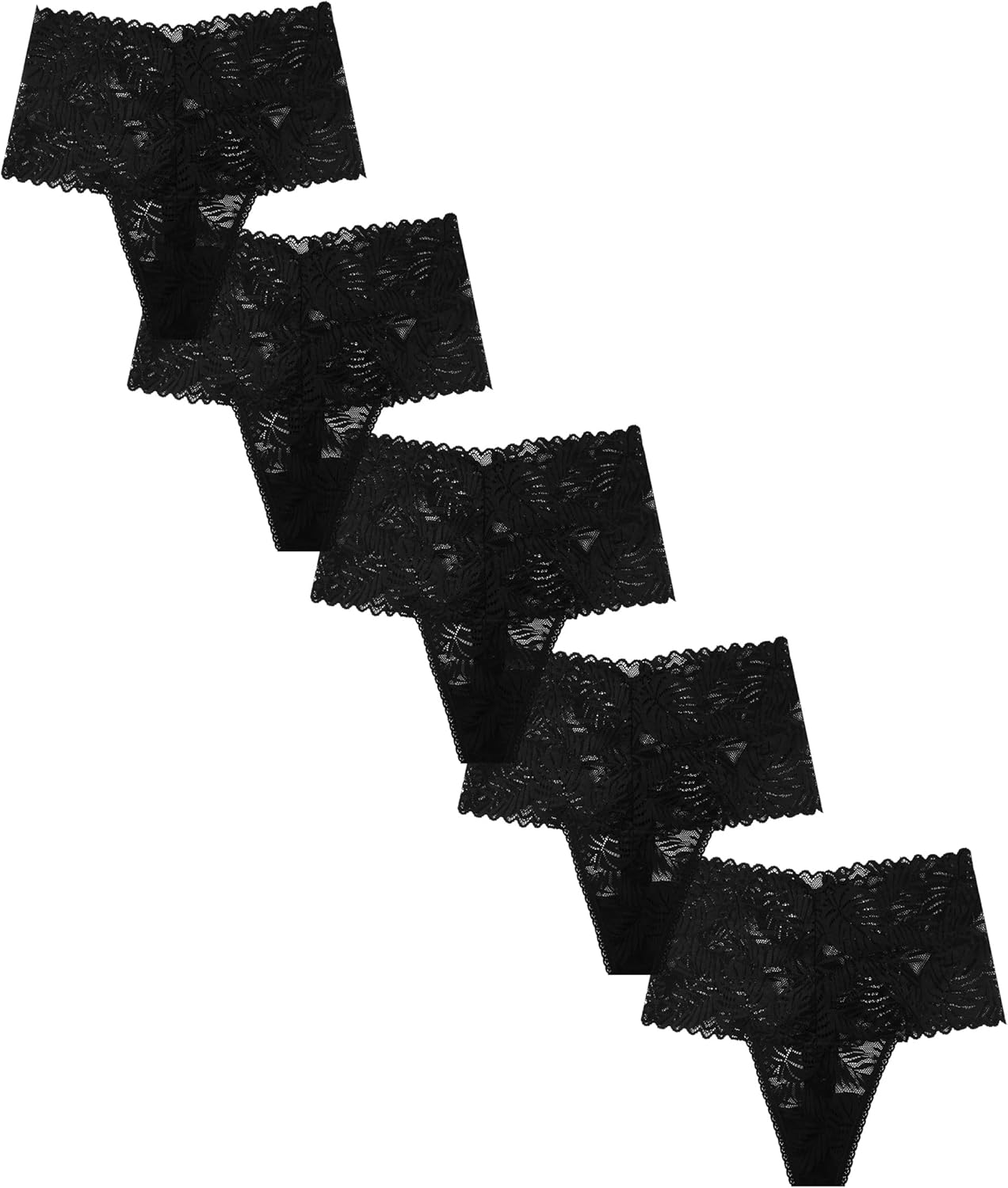 High Waisted Thongs Lace Full Coverage Soft Tangas Tropical Plants Lace Thongs Comfortable Sexy Underwear - Image 5