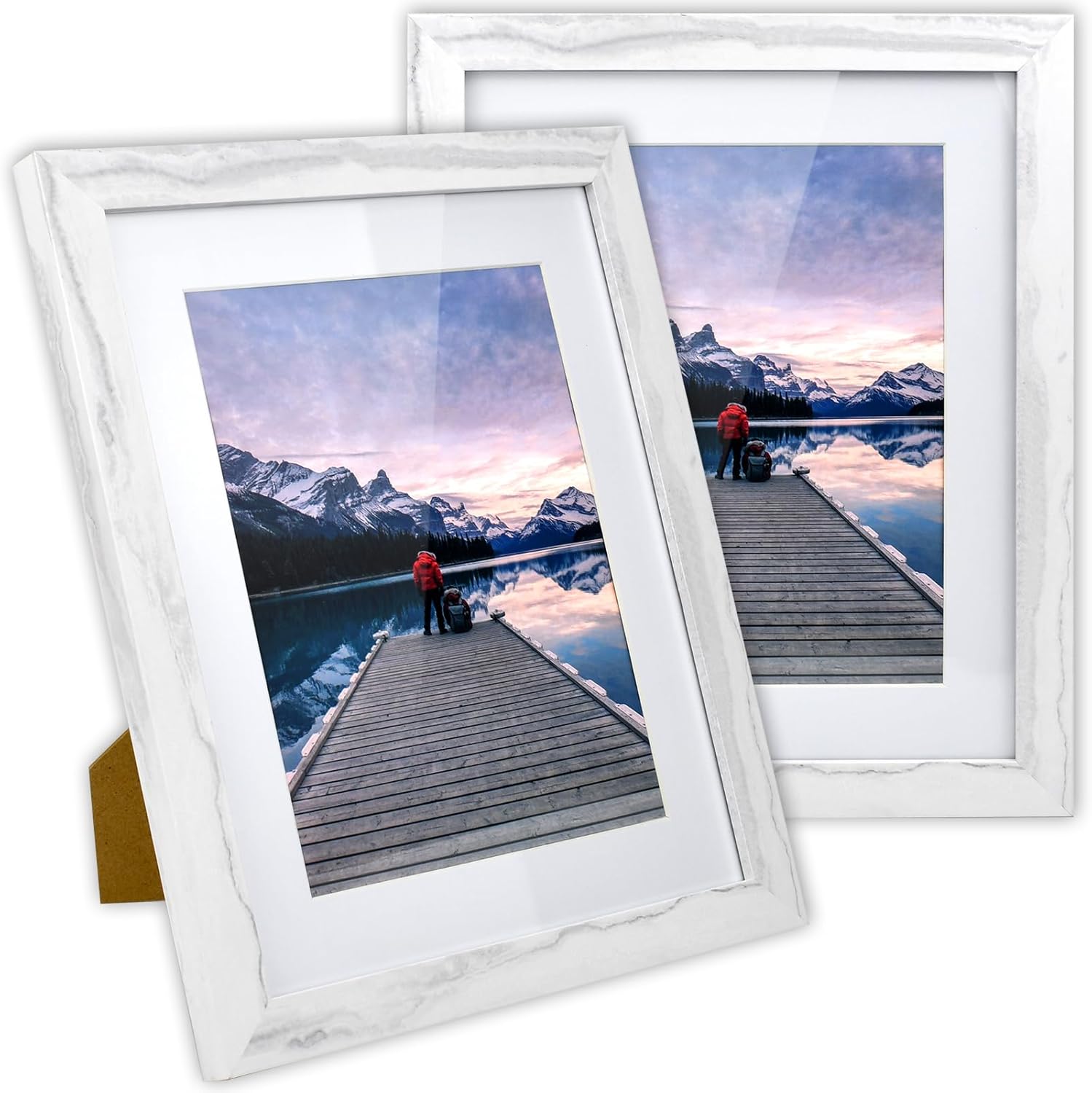 HOMEPIC 8x10 Picture Frame Set 2 Pack, Marble White 8x10