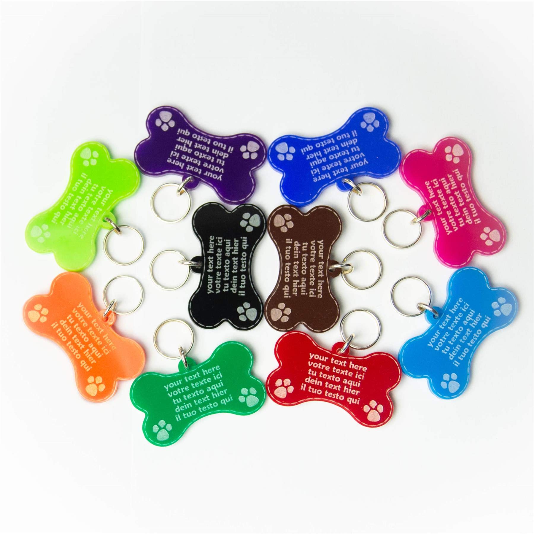 Chapa Placa en forma de hueso Identificativa para Perros, Gatos, Mascotas, Grabado del Nombre y Teléfono | Acrílico