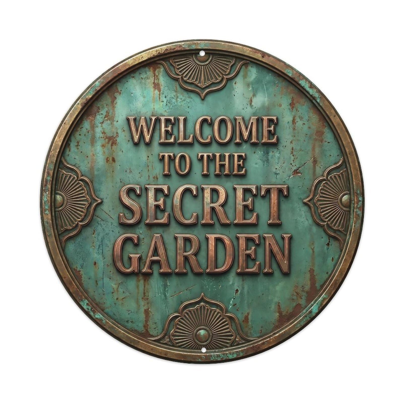 Vintage Welcome Secret Garden Radial Metal Tin Sign